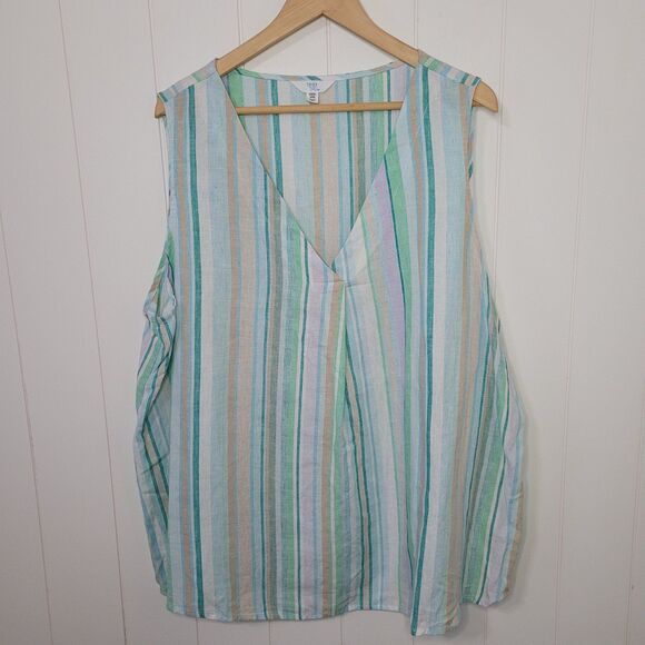 Time and Tru Womens Top Size 3X Striped Linen Blend Sleeveless New - Picture 1 of 8